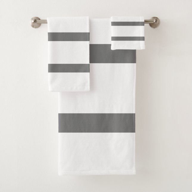 Grey and White Minimal Stripes Home Office Bath Towel Set (Insitu)