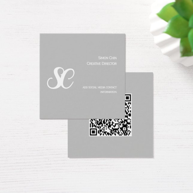 Grey and White Minimalist Business Profile Card (Desk)