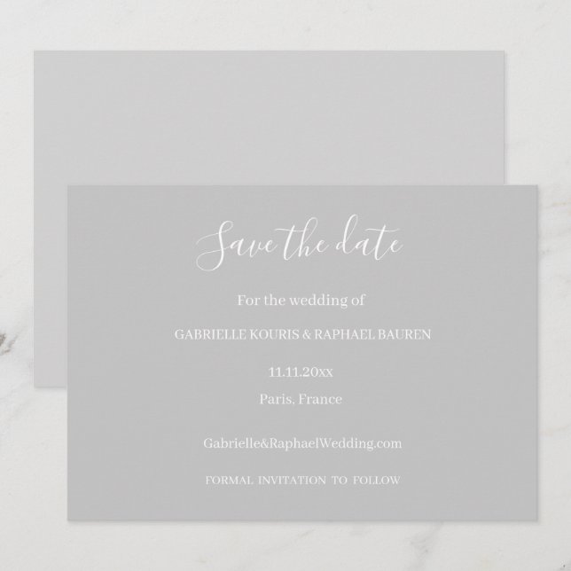 Grey and White Minimalist Save The Date Wedding Invitation (Front/Back)