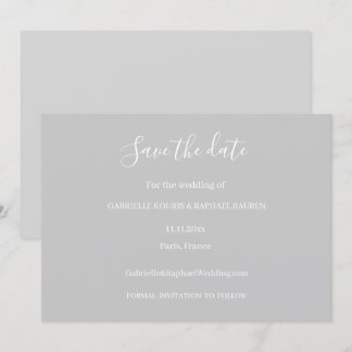 Grey and White Minimalist Save The Date Wedding Invitation