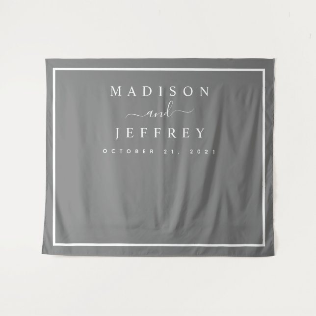 Grey and White Minimalist Wedding Backdrop Tapestry (Front (Horizontal))