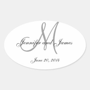 Grey and White Monogram Oval Wedding Labels