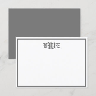 Grey and White Monogrammed Flat Note Card