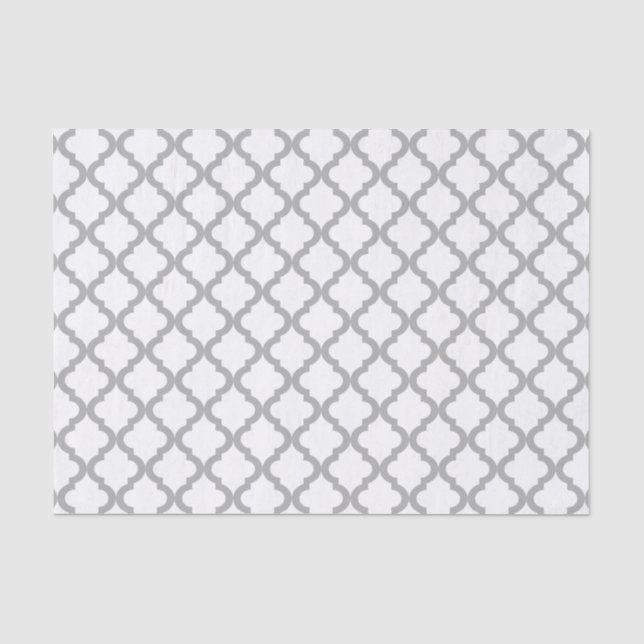 Grey and White Moroccan Quatrefoil Pattern Tissue Paper (Front)