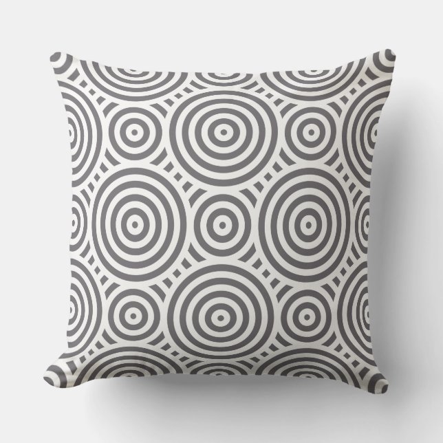 Grey And White Nested Circular Pattern Throw Pillow (Front)