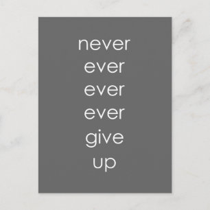 Grey and White Never Give Up Postcard