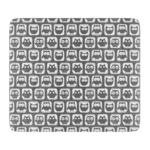 Grey and White Owl Pattern Cutting Board