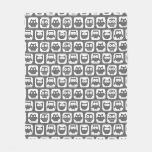 Grey and White Owl Pattern Fleece Blanket
