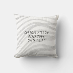 grey and white painted wavy stripes add text throw pillow