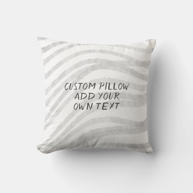 grey and white painted  wavy stripes add text throw pillow (Front)