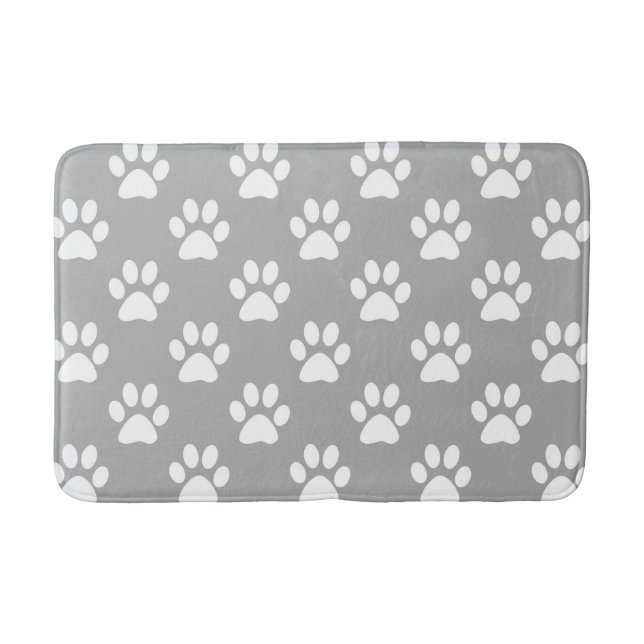Grey and white paw prints pattern bath mat (Front)