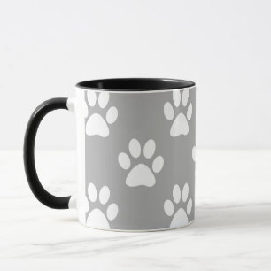 Grey and white paw prints pattern mug