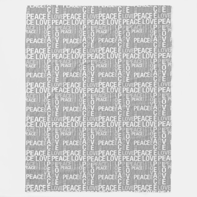 Grey and White Peace Love Fleece Blanket (Front)