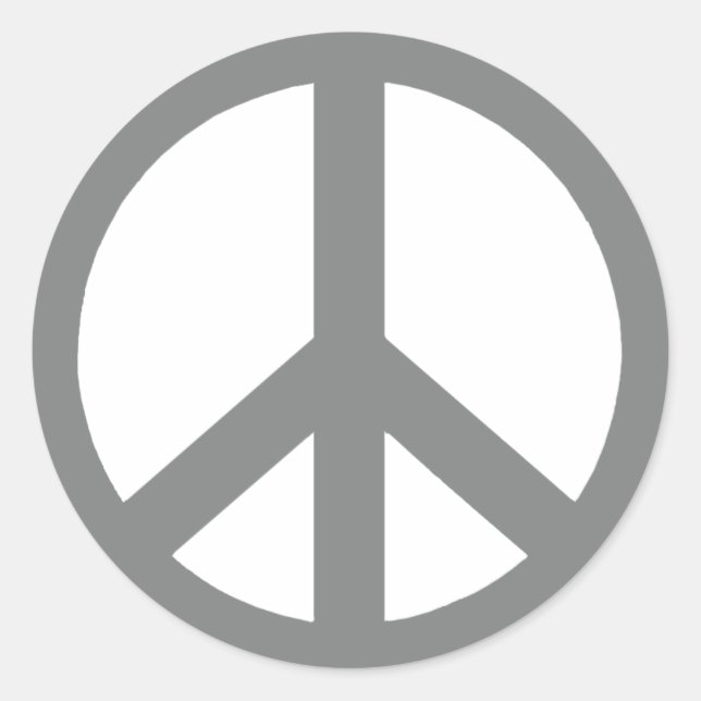 Grey and White Peace Symbol Classic Round Sticker (Front)