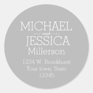 Grey and White Personalized address Classic Round Sticker