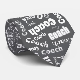 Grey and White Personalized Coach Gift Name Art Tie