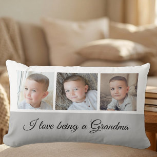 Grey and white photo collage for Grandma Lumbar Pillow