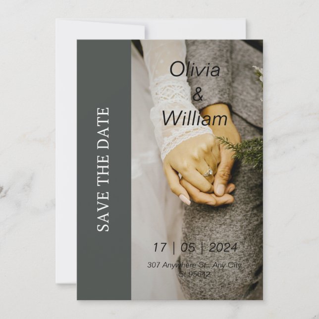 Grey and White Photo Simple Save the Date Wedding  Invitation (Front)