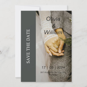 Grey and White Photo Simple Save the Date Wedding  Invitation
