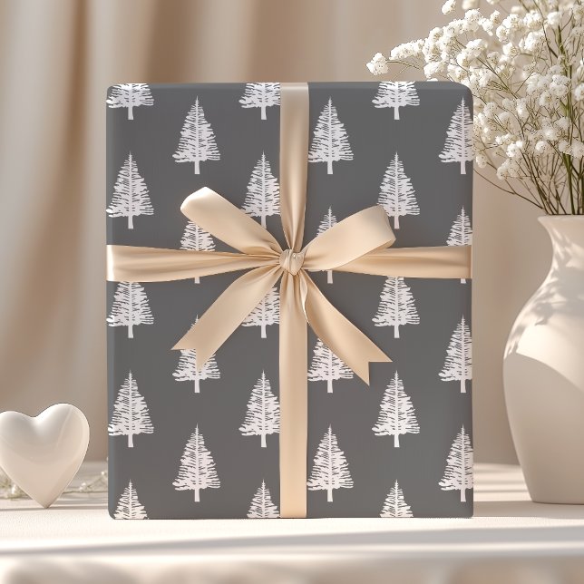 Grey and White Pine Trees Christmas Wrapping Paper (Creator Uploaded)