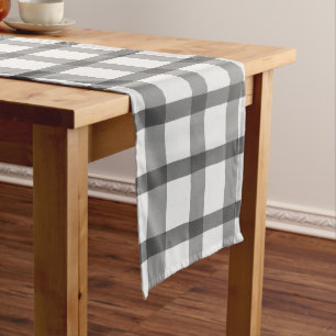 Grey and White Plaid Long Table Runner