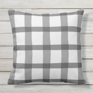 Grey and White Plaid Outdoor Pillow