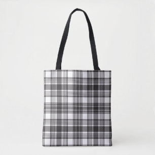 Grey and white plaid pattern tote bag