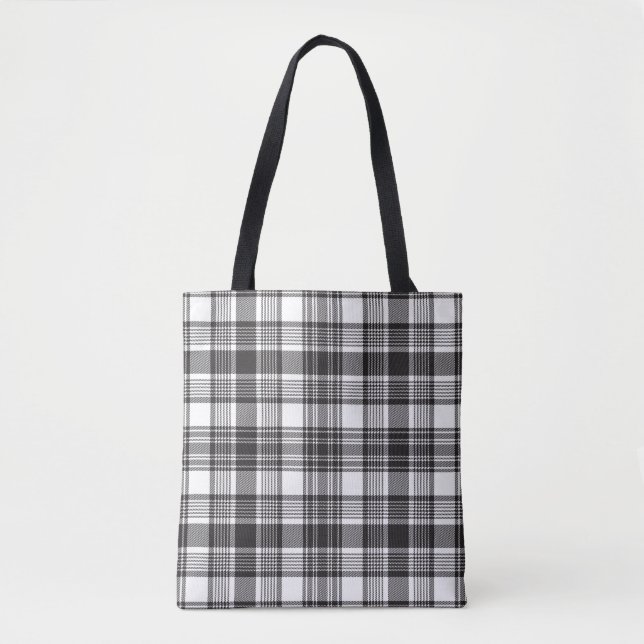 Grey and white plaid pattern tote bag (Front)