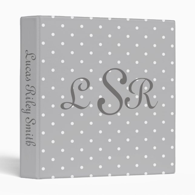 Grey and White Polka Dot Baby Photo Album Binder (Front/Spine)