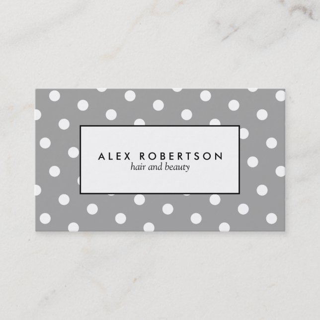 Grey and white polka dot pattern business card (Front)