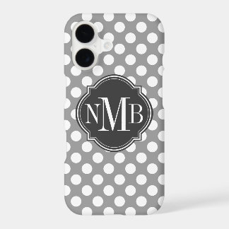 Grey and White Polka Dot Pattern Monogram