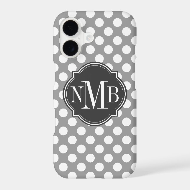 Grey and White Polka Dot Pattern Monogram (Back)