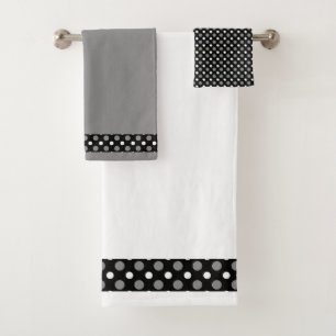 Grey and white polka Dots Bath Towel Set