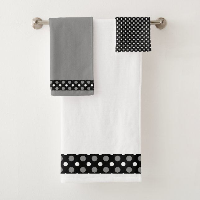 Grey and white polka Dots Bath Towel Set (Insitu)