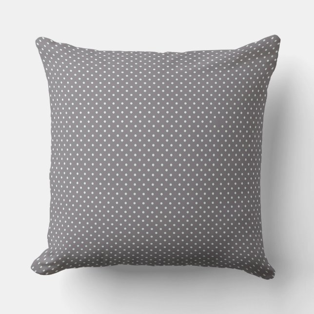Grey And White Polka Dots Throw Pillow (Front)