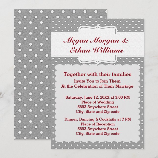 Grey and White Polka Dots Wedding Invitation (Front/Back)