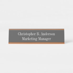 Grey and White Professional Modern Classy Desk Name Plate