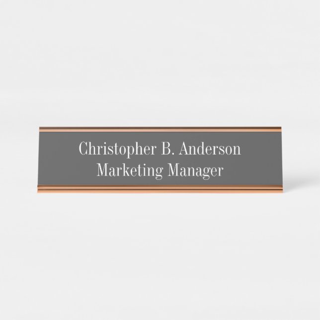 Grey and White Professional Modern Classy  Desk Name Plate (Front)