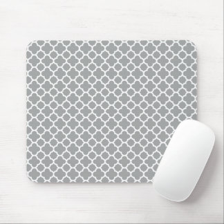 Grey and White Quatrefoil Mouse Pad