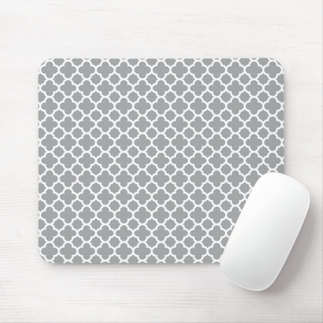 Grey and White Quatrefoil Mouse Pad (With Mouse)