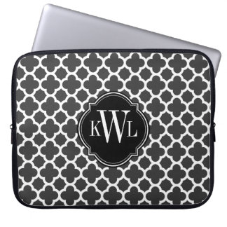 Grey and White Quatrefoil Pattern Monogram Laptop Sleeve