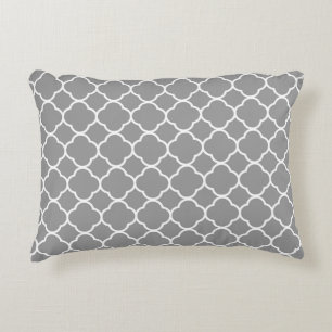 Grey and White Quatrefoil Throw Pillow