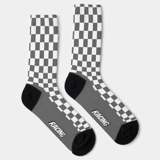 Grey And White Racing Check Socks (Right)