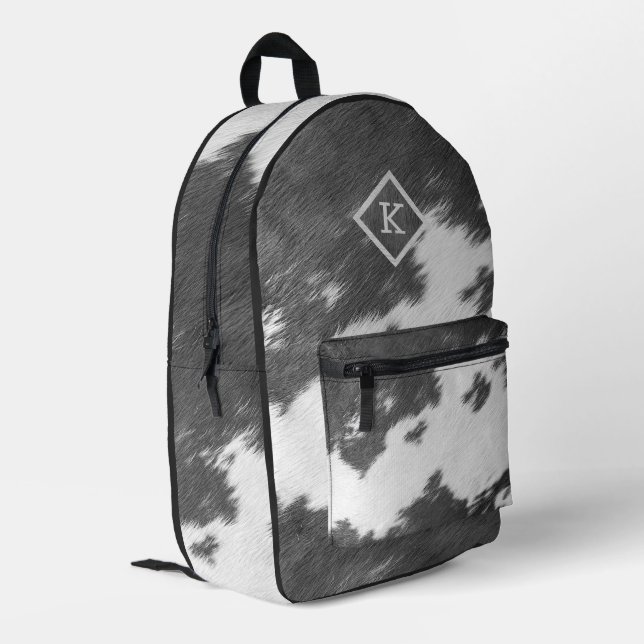 Grey and white realistic cowhide print No. 2 Printed Backpack (Back Corner Left)