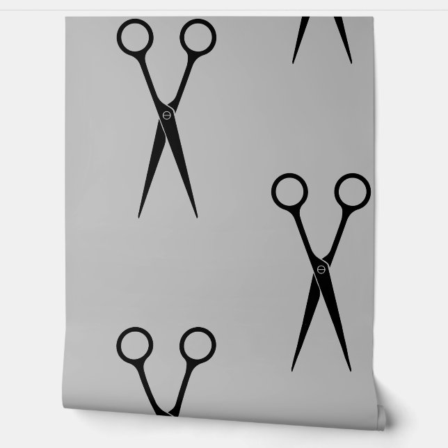 Grey and White Scissors Hair Stylist Pattern Wallpaper (Unrolling)