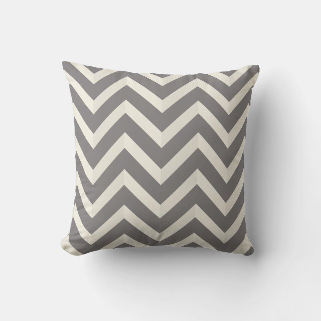 Grey and White Shadow Chevron Stripes Pattern Throw Pillow (Front)