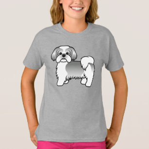 Grey And White Shih Tzu Cute Cartoon Dog T-Shirt