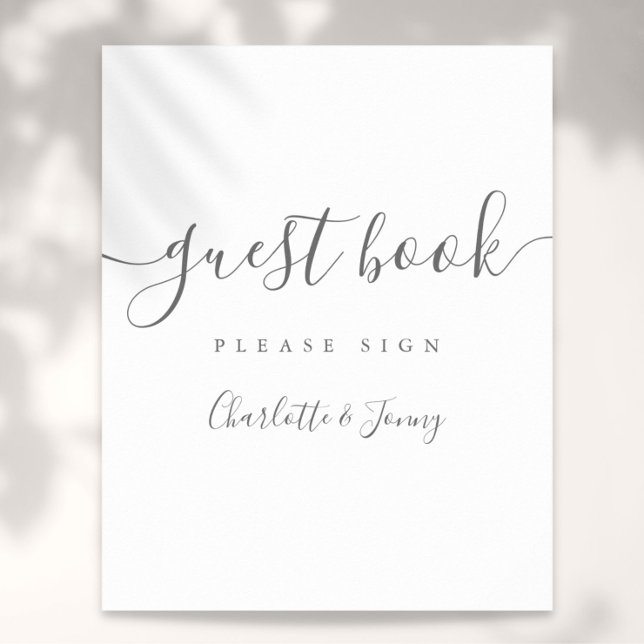 Grey And White Signature Script Guest Book Sign (Gray And White Signature Script Guest Book Sign)