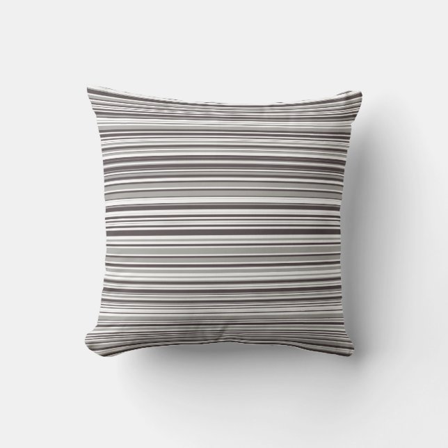 Grey and White Simple Modern Striped Pattern Throw Pillow (Front)