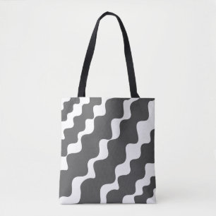 Grey and white slanting waves pattern  tote bag